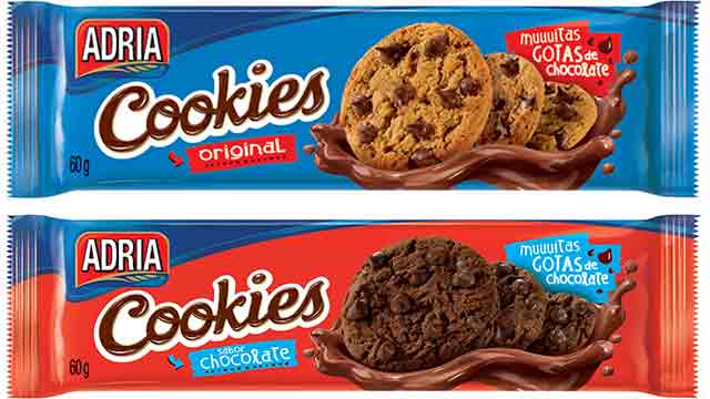 Biscoitos Cookies nos Sabores Chocolate e Baunilha