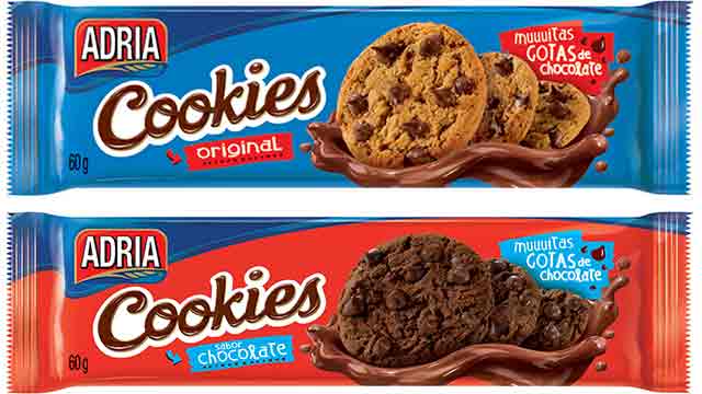 Biscoitos Cookies nos Sabores Chocolate e Baunilha