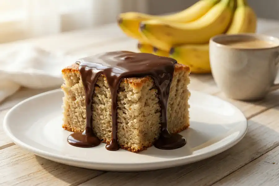 Torta de Banana com Calda de Chocolate: Receita Prática e Econômica com Textura Fofinha 2 Torta de Banana Com Calda de Chocolate
