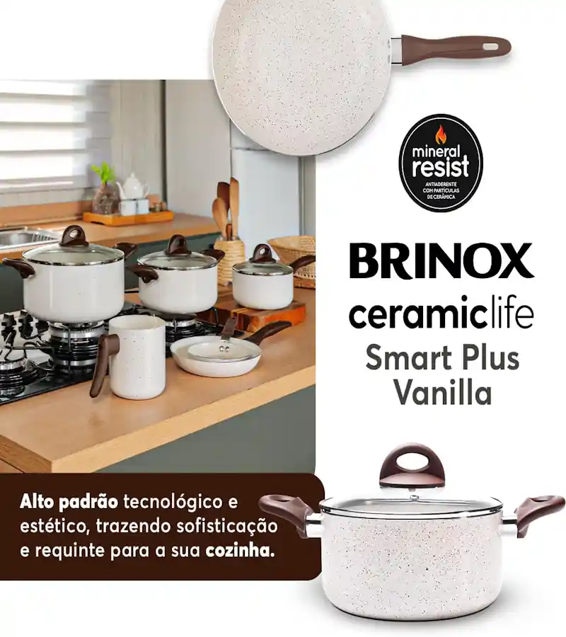 Brinox - Jogo de Panelas Antiaderente Ceramic Life 6 Peças Smart Plus - Vanilla 3 Jogo de Panelas Antiaderente Ceramic Life