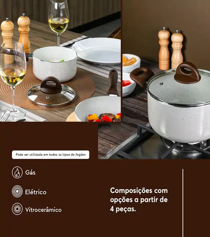 Brinox - Jogo de Panelas Antiaderente Ceramic Life 6 Peças Smart Plus - Vanilla 2 Jogo de Panelas Antiaderente Ceramic Life