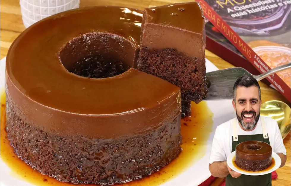 Bolo Pudim de Chocolate - Já sai Recheado Do Forno - Bolo Brigadeirão 2 Bolo Pudim de Chocolate